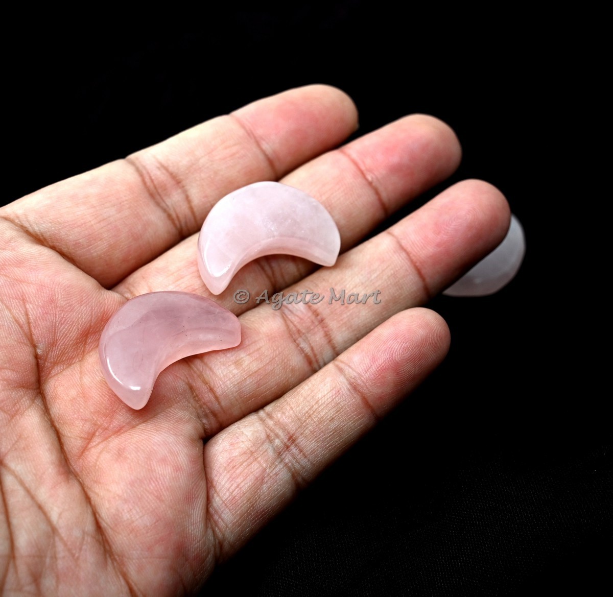 Natural Rose Quartz Crescent Carved Moon