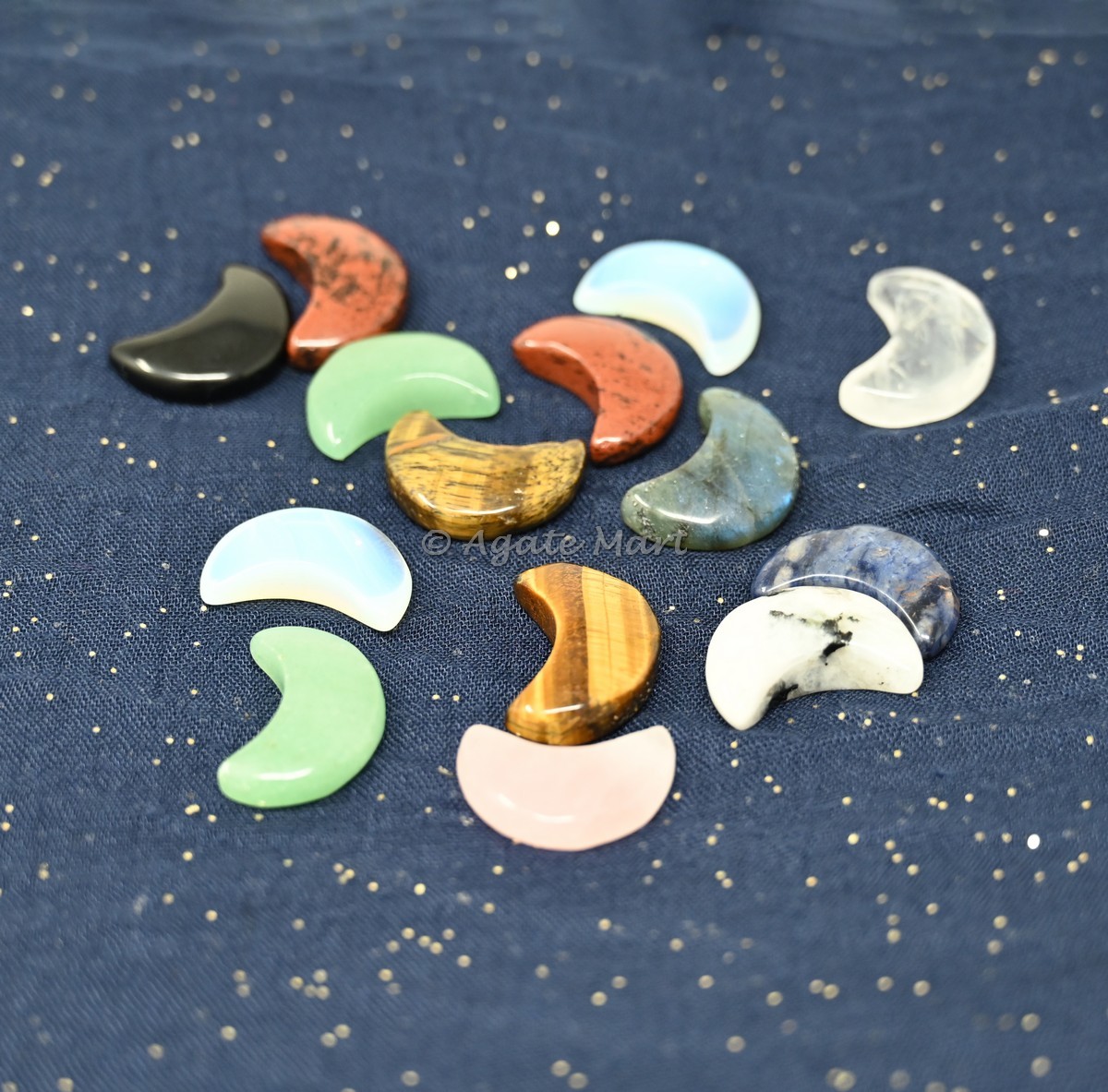 Mix Gemstones Crescent Carved Moon Cabachons