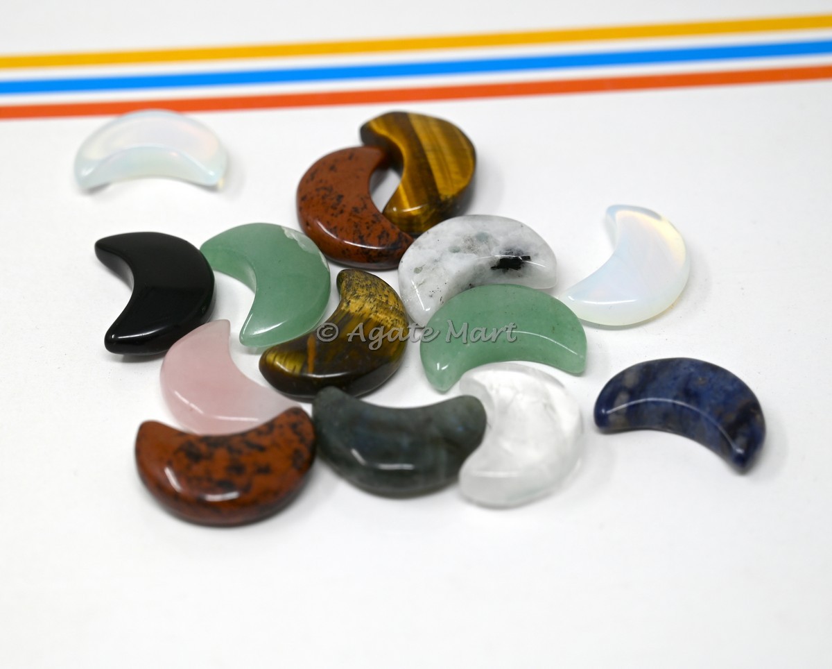 Mix Gemstones Crescent Carved Moon Cabachons