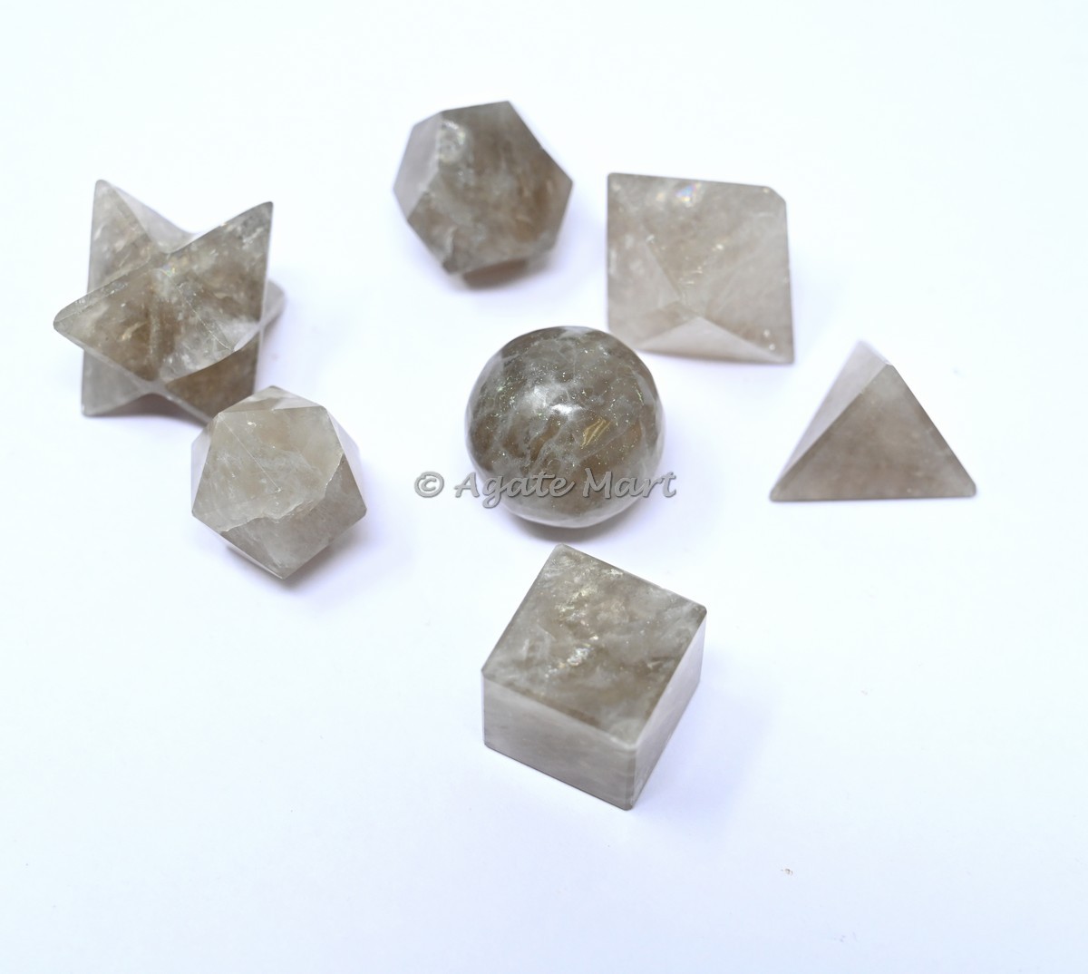 Smoky Quartz Sacred 7 pcs Geometry Set
