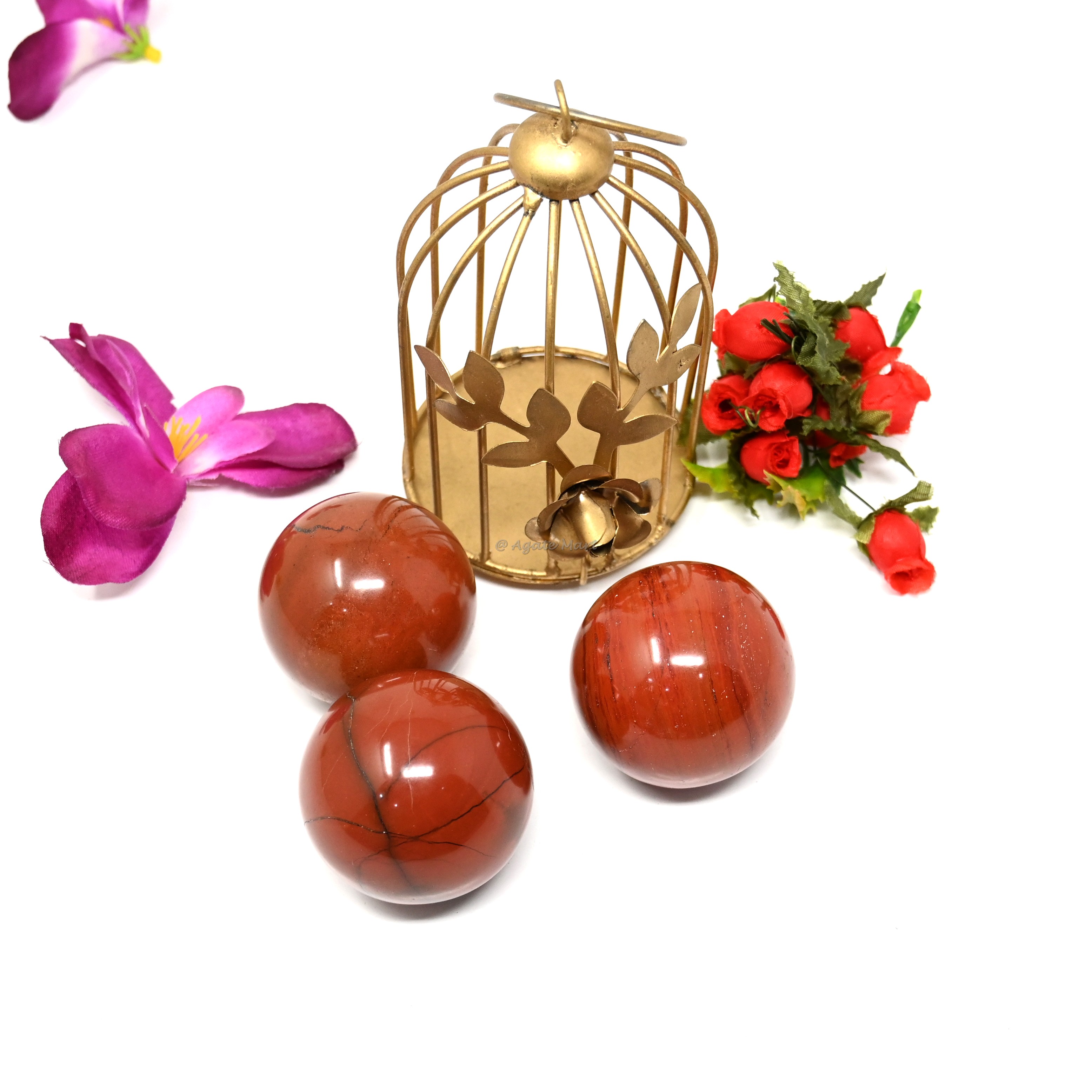 Red Jasper Crystals Sphere With Brass Stand