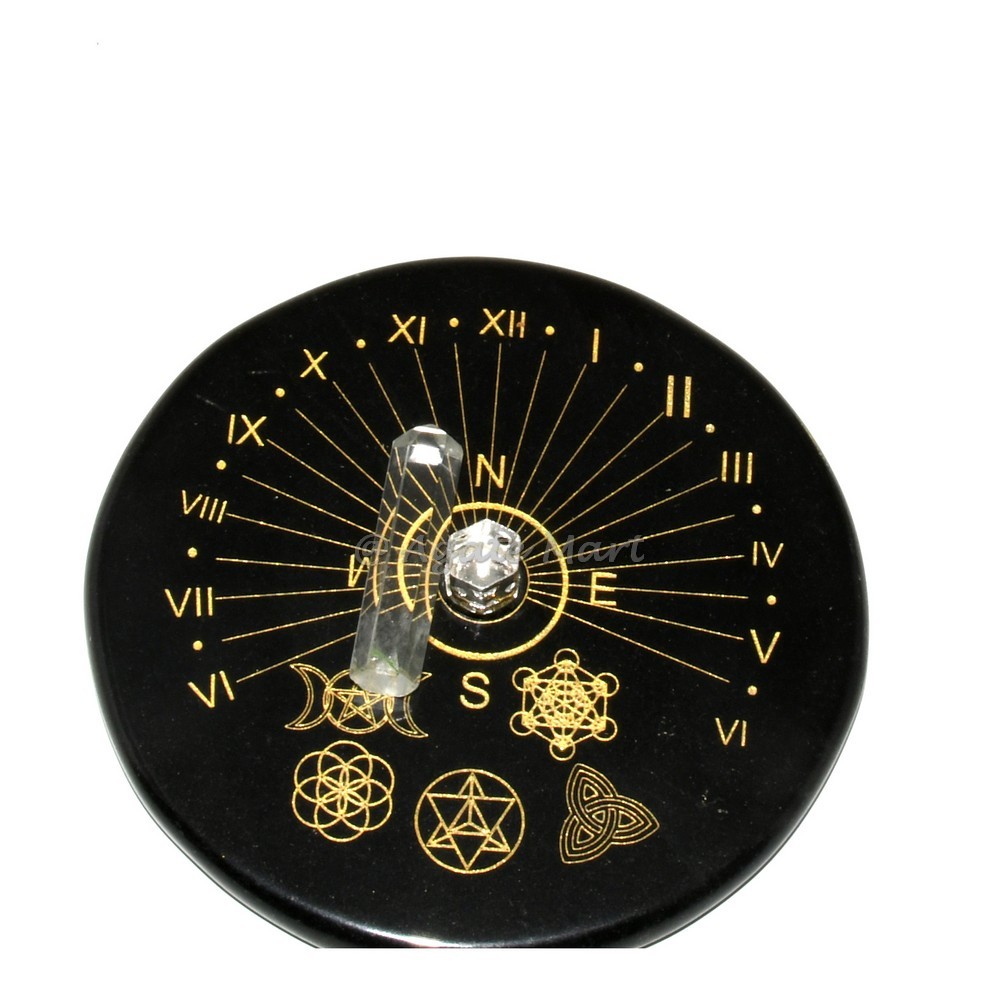 Mystic Sun Clock with Engraved Pagan Wiccan Symbols And With A Quartz Pencil