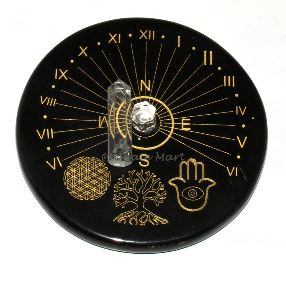 Divine Sun Clock with Engraved Life Symbols And With A Quartz Pencil