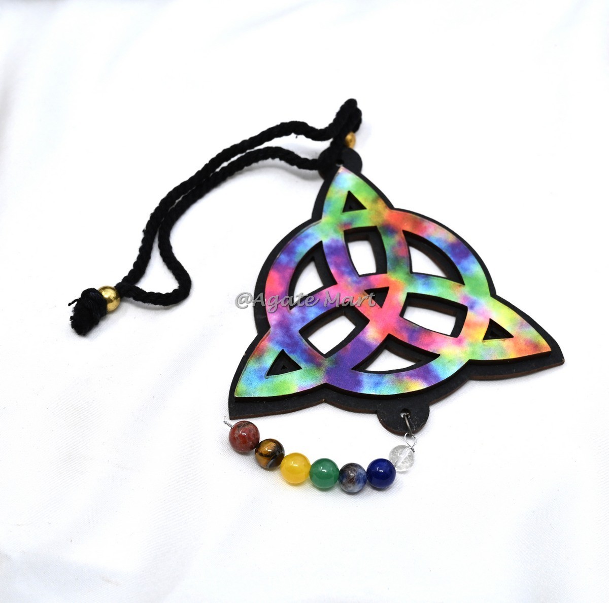 Celtic Trinity Knot Rainbow With 7 Chakra Beads Wall or Car Hanging For Healing