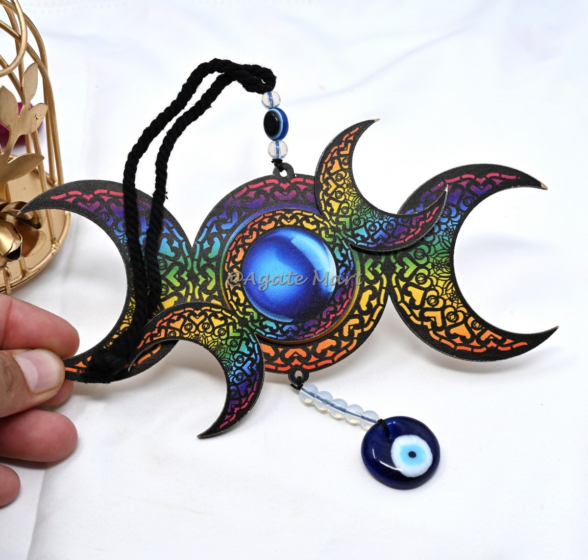 Triple Moon With Evil Eye Wall or Car Hanging For Healing