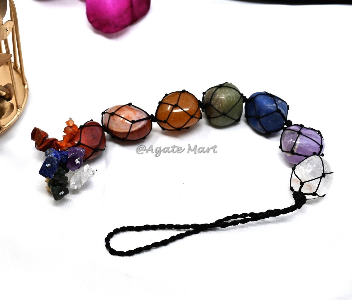 7 Chakra Tumbled Stone For Car And Home Hanging