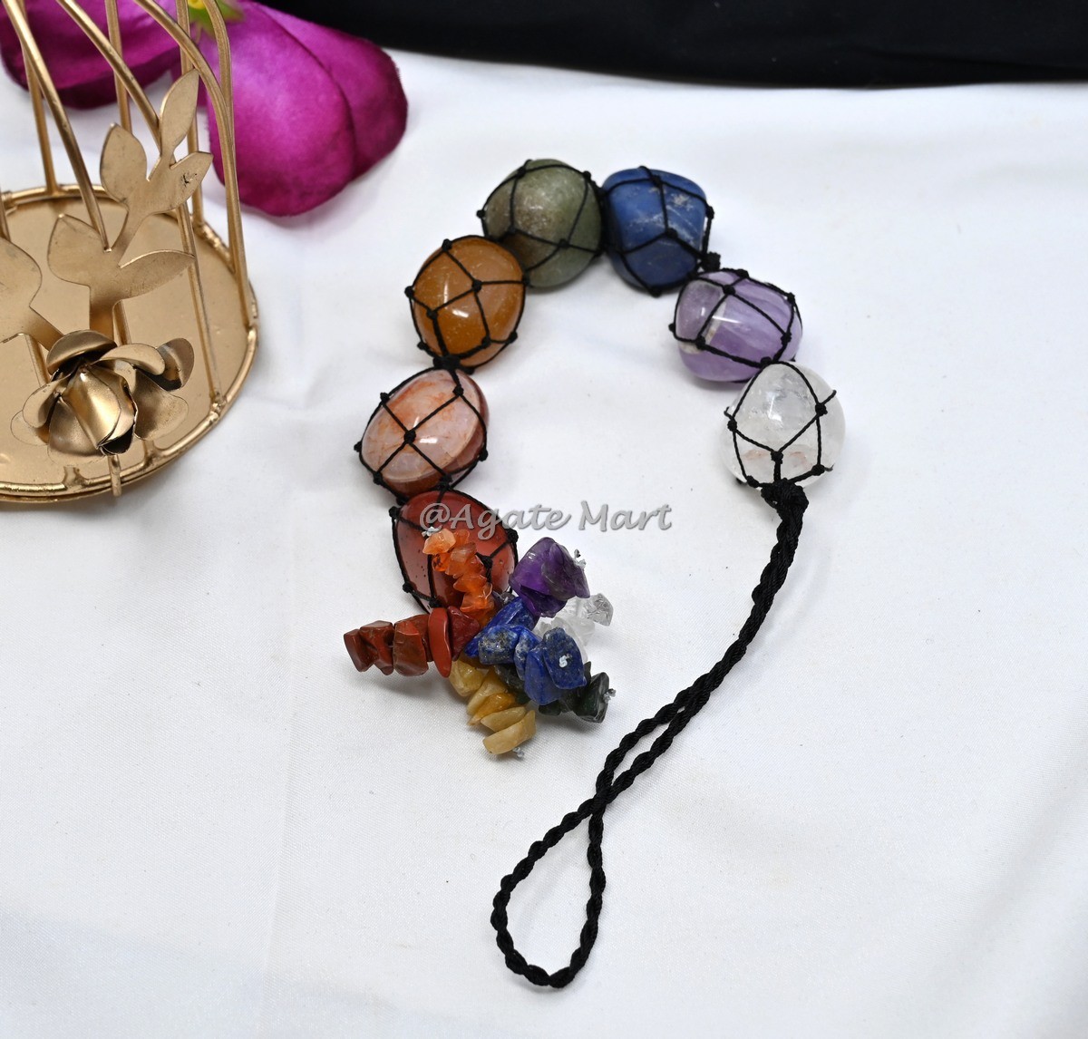7 Chakra Tumbled Stone For Car And Home Hanging