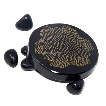 Healing Energy 3D Symbol Engraved Coaster On Black Agate
