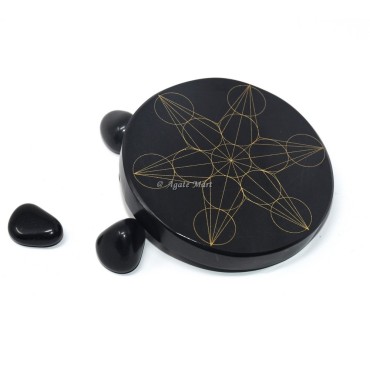 Energy Healing Engraved Coaster On Black Agate