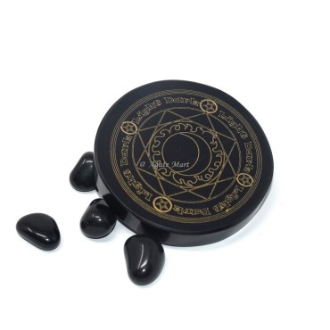 Moon With Direction Engraved Coaster On Black Agate