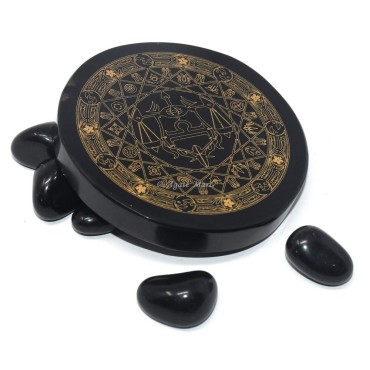 Old Accent Engraved Coaster On Black Agate