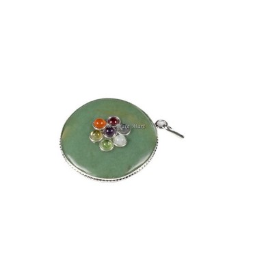 Green Aventurine with Seven Chakra Stones Round Pendant