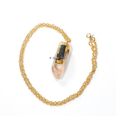 Rose Quartz with Black Tourmaline Electroplated Pendant