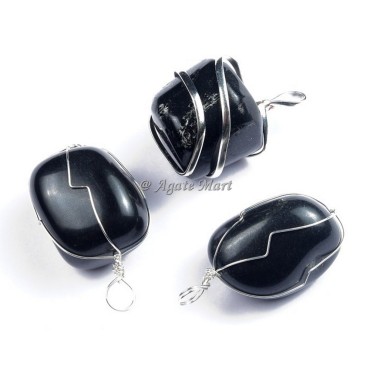 Black Obsidian Tumbled Pendant with Wraped