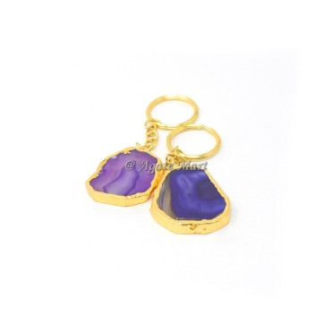 Blue Agate Electroplated Slice Keychain