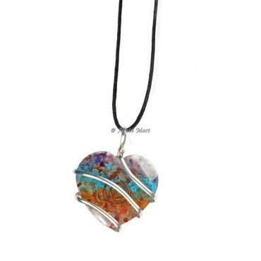 Seven Chakra Heart Shape Double Terminated Orgonite Crystals Pendants