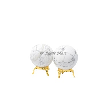 Howlite Crystals Sphere With Brass Stand