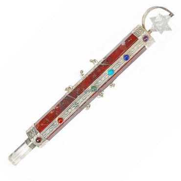 Red Jasper with Merkaba Star and 7 Chakra Stones Healing Stick Wand