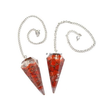 Red Jasper Orgonite Pendulum with Silver Chain