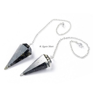 Black Tourmaline Orgonite Pendulum with Silver Chain
