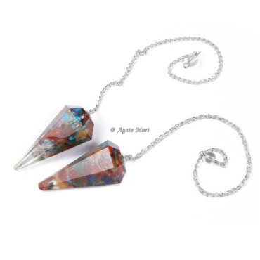 Seven Chakra Orgonite Pendulum with Silver Chain