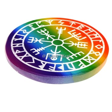 Healing Rainbow Selenite Runic Symbol Engraved Charging Plate
