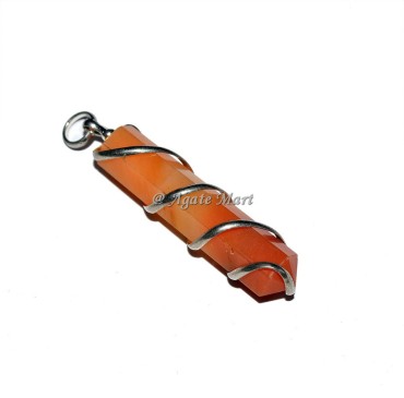 Wire Wrap Carnelian Faceted Pencil Pendant
