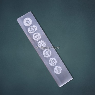 Selenite Plain Wand With Engraved Chakra Symbols