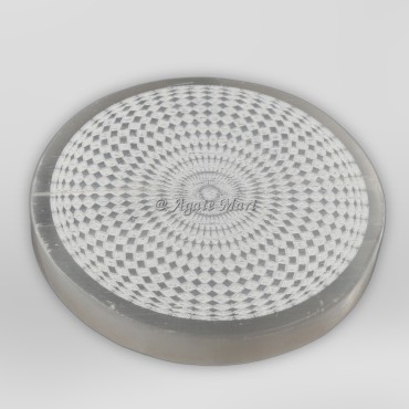 Healing Round Engraved Selenite Charging Plate