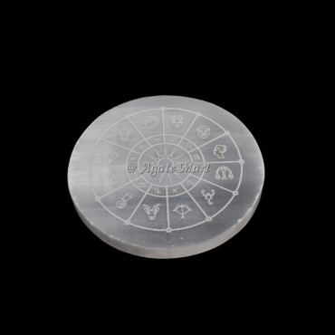 Zodiac Sign Engraved Selenite Charging Plate