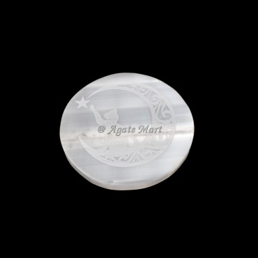 Crescent Moon With Star Selenite Charging Plate