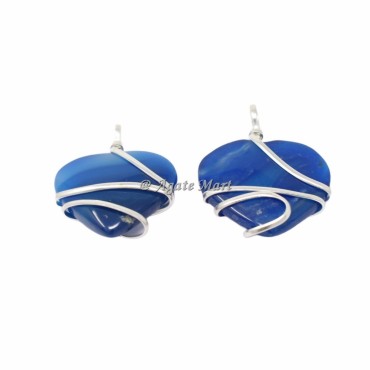 Blue Onyx Heart Wire Wraped Pendant